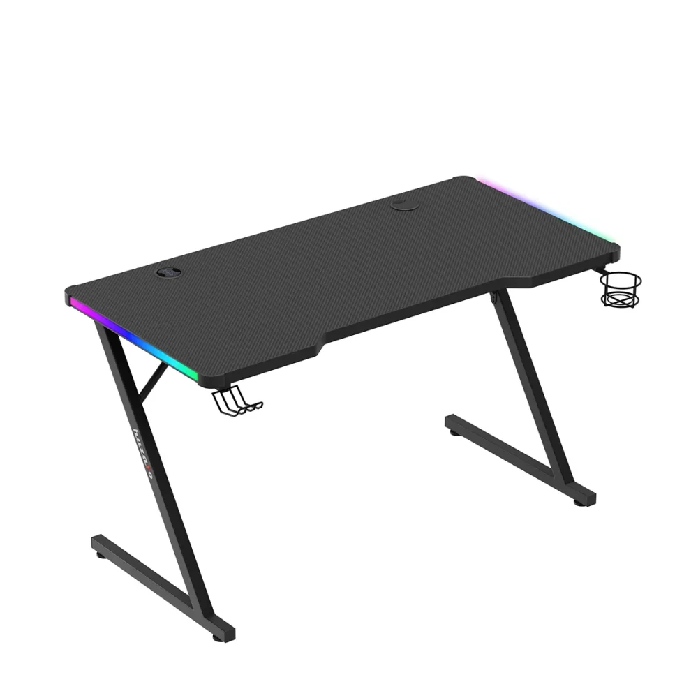 Pogled sa desne strane na sto Huzaro Hero 2.5 RGB sa držačem za piće i slušalice