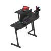 Huzaro Hero 6.0, L-shape crni gaming sto opremljen monitorom, tastaturom, nosačem slušalica i tablet stalkom – pogled sa zadnje leve strane