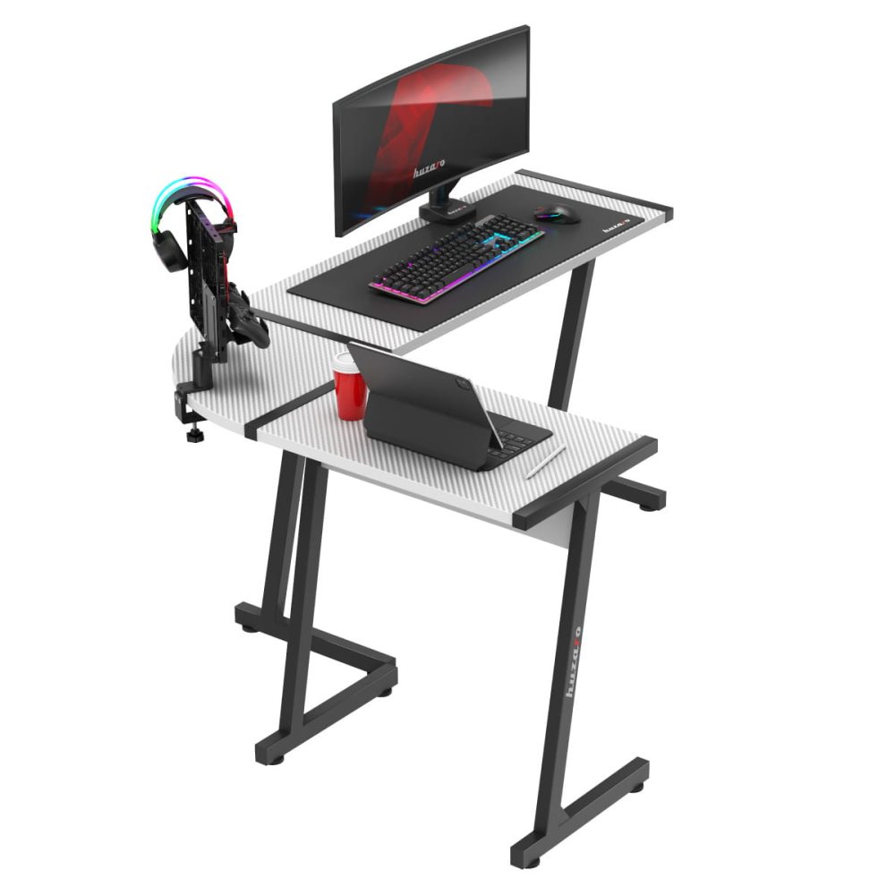 Huzaro Hero 6.0 beli L-sto s monitorom, RGB tastaturom i stalkom za slušalice