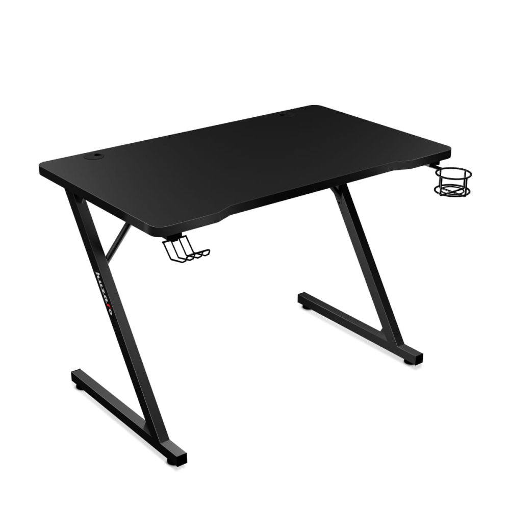 Huzaro Hero 1.8 crni gaming sto – izometrijski pogled s desne strane, minimalistički dizajn