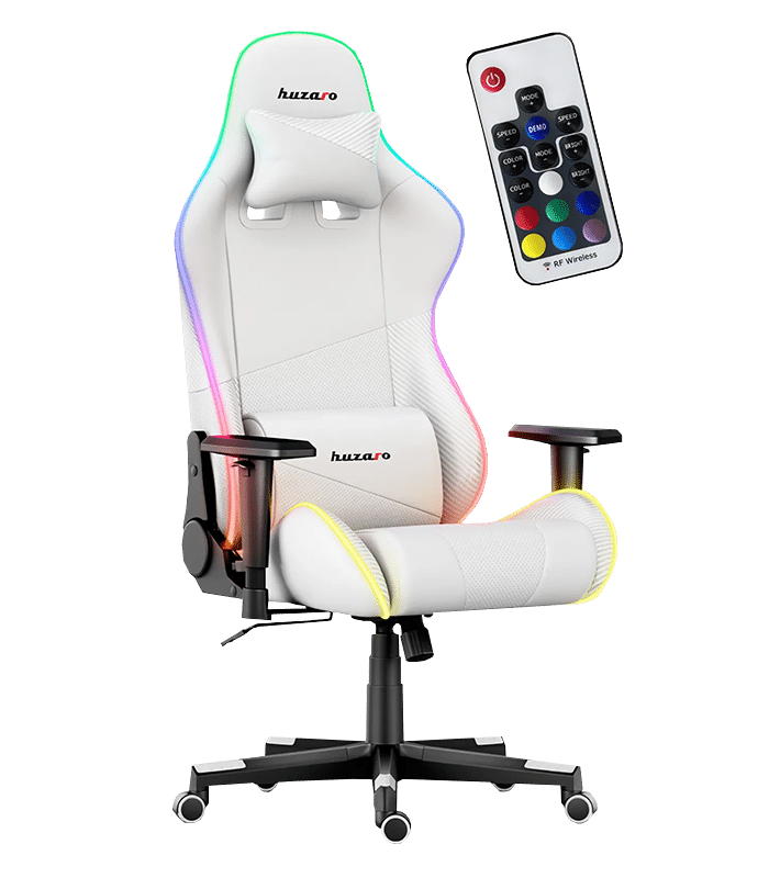 Huzaro Force 6.2 RGB bela stolica sa daljinskim upravljačem za LED osvetljenje