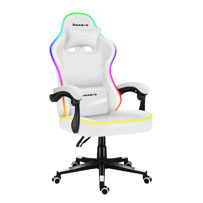 Huzaro Force 4.4 RGB White gaming stolica – hero fotografija pod uglom, istaknuta rasveta