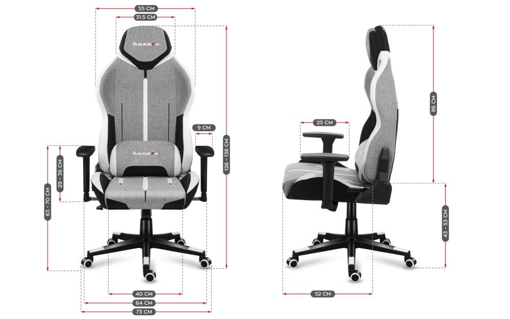 Dimenzije Huzaro Force 7.9 Grey gaming stolice – šema sa merama