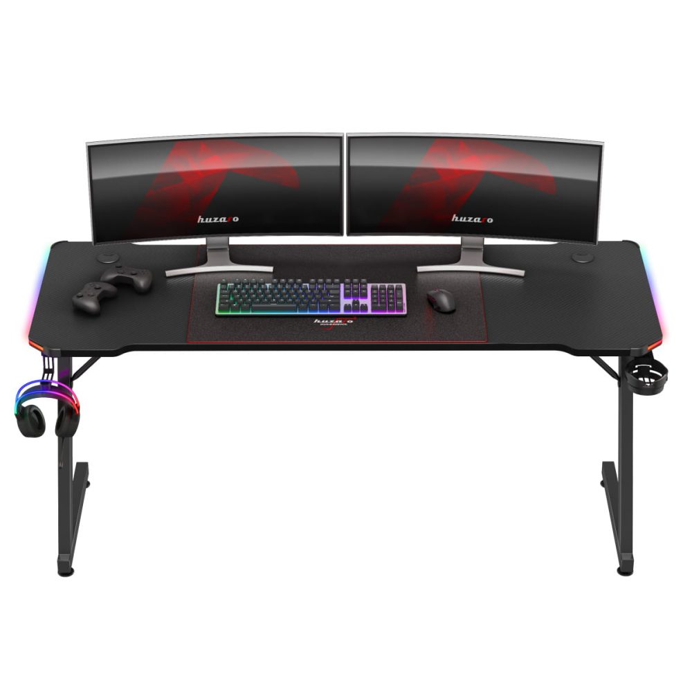 prednji pogled na Huzaro Hero 4.8 sto sa dva monitora i šarenim RGB osvetljenjem