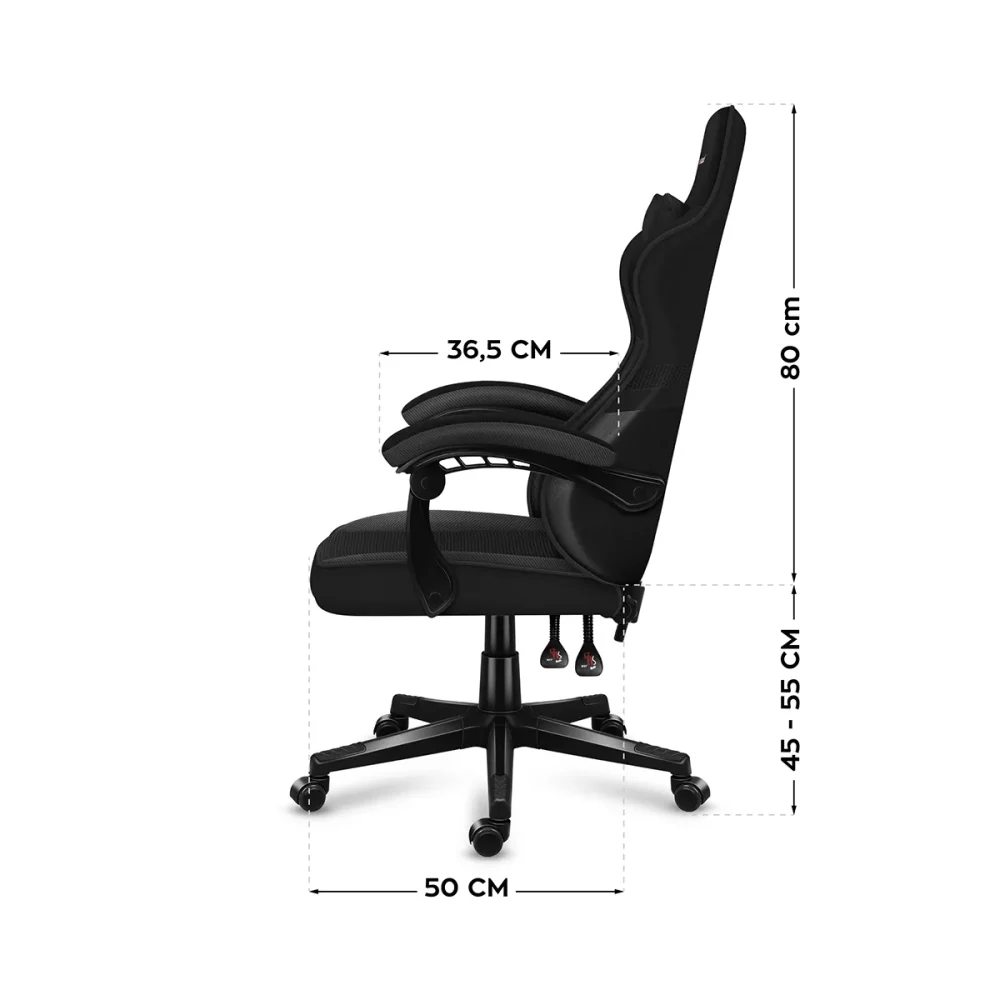 Grafički prikaz dimenzija Huzaro Force 4.4 Carbon gaming stolice – bočni pogled