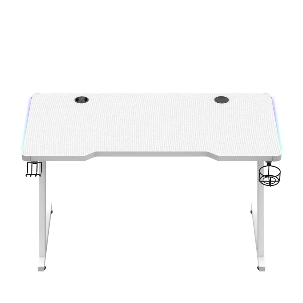 Prednji pogled na Huzaro Hero 2.5 beli gaming sto sa RGB ivicama