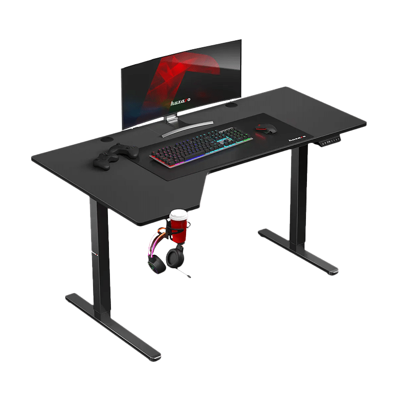 Crni gejmerski sto Huzaro Hero 9.1 sa RGB tastaturom, monitorom i slušalicama
