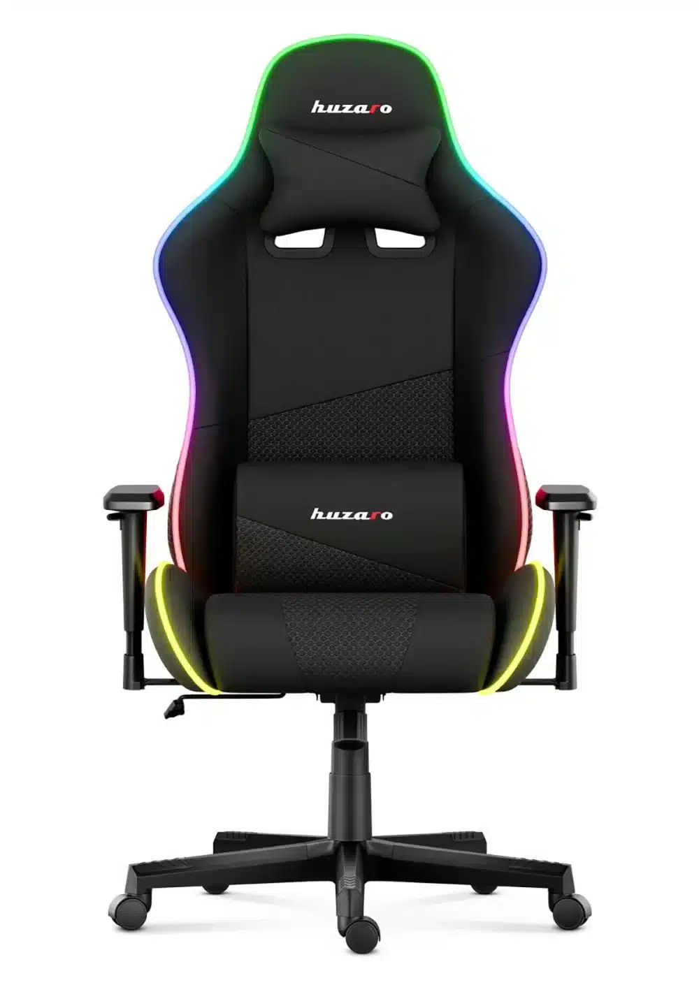Prednja strana Huzaro Force 6.2 RGB gaming stolice sa jastucima za vrat i leđa