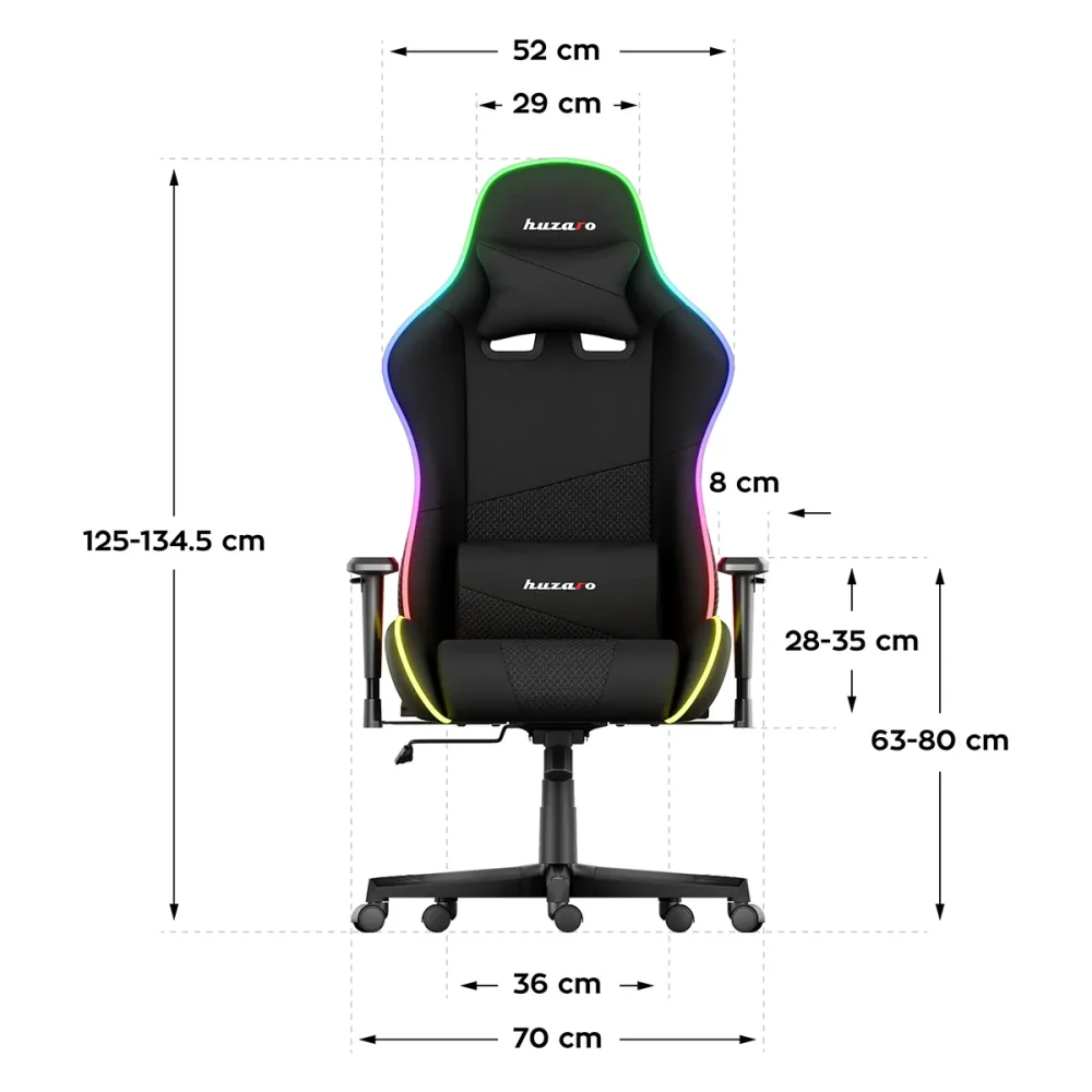Dimenzije Huzaro Force 6.2 RGB stolice prikazane sa strane