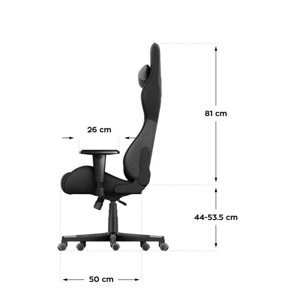 Dimenzije Huzaro Force 6.2 Grey Mesh gaming stolice – bočni prikaz sa merama