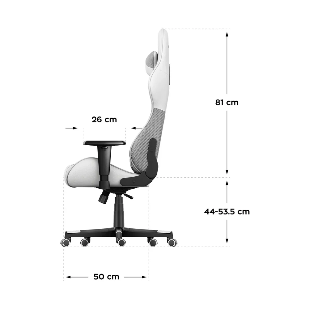 Dimenzije Huzaro Force 6.2 White Mesh gaming stolice – bočni prikaz sa merama