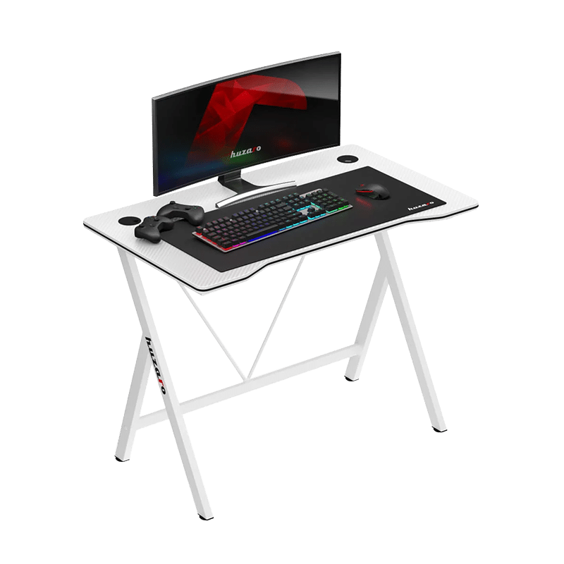 Huzaro Hero 1.4 beli gaming sto sa monitorom, tastaturom i gejming kontrolerima