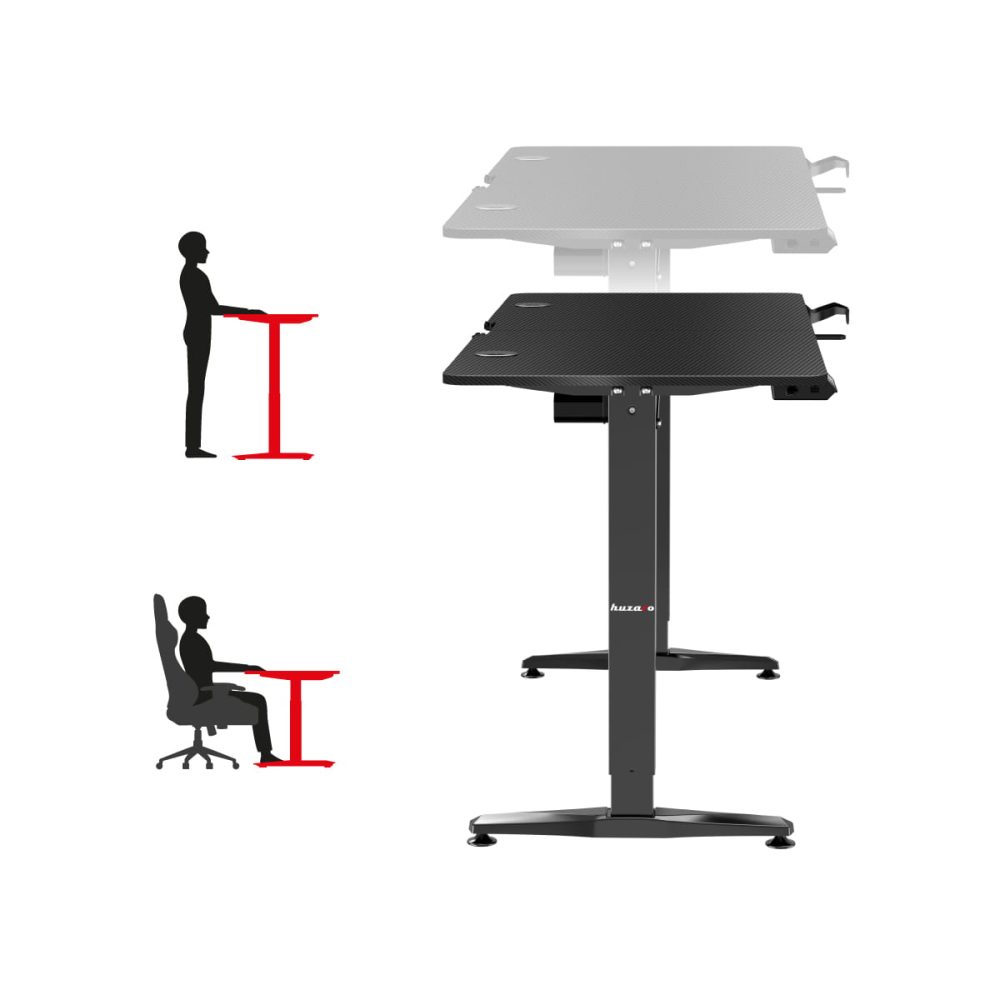 ilustracija sedenja i stajanja uz Huzaro Hero 8.5 sto sa ergonomskim opsegom visine