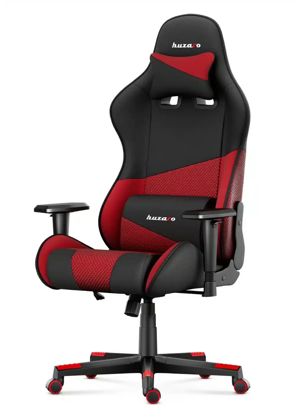Huzaro Force 6.2 crvena gaming stolica – kosi levi ugao sa jastukom za vrat i lumbalnim jastukom