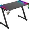 a black gaming desk with rgb lights