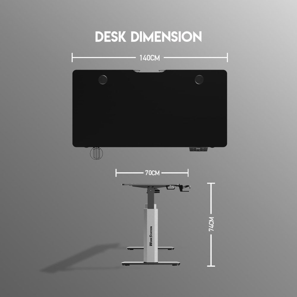Dimenzije Fantech Workstation WS214 radnog/gaming stola – ploča 140 × 70 cm, visina 74 cm