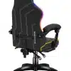 Zadnji pogled na crnu RGB stolicu Huzaro Force 3.7 – štepovi u obliku gejmerskih linija, #GamingSpace natpis i svetleća traka koja prati konturu naslona.