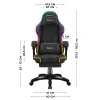 Dimenzije crne gejming stolice Huzaro Force 3.7 RGB – prednji prikaz sa jasno označenom ukupnom visinom, širinom naslona i širinom baze (u cm).