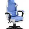 Huzaro Force 3.7 gaming stolica u plavoj boji – prednja perspektiva sa lumbalnim i vratnim jastukom, ergonomski oblikovana sedišna površina