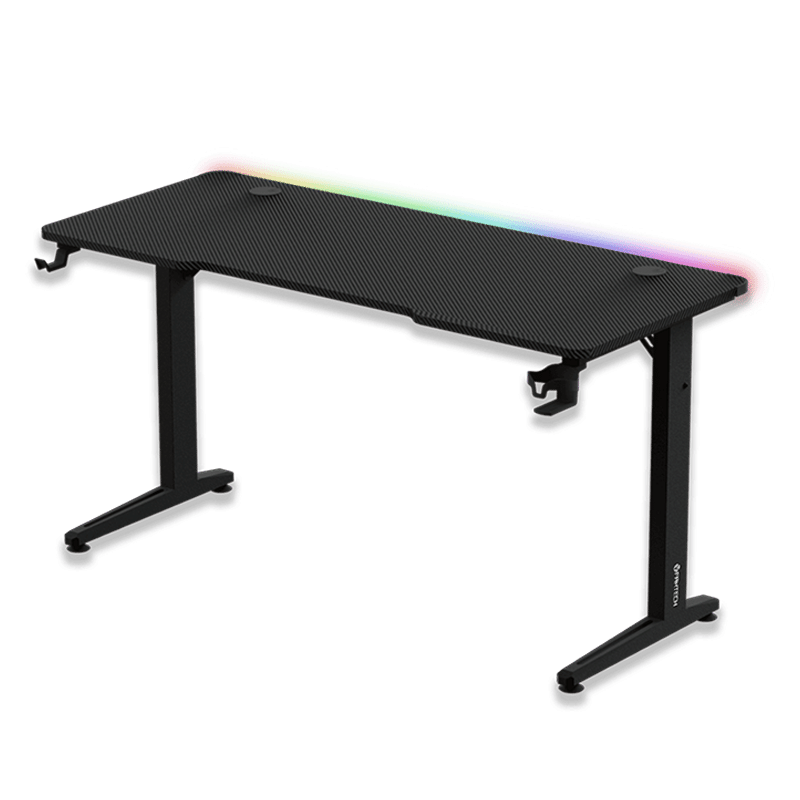 Fantech Tigris GD214 RGB gaming sto – perspektivni prikaz sa višebojnom LED trakom duž zadnje ivice