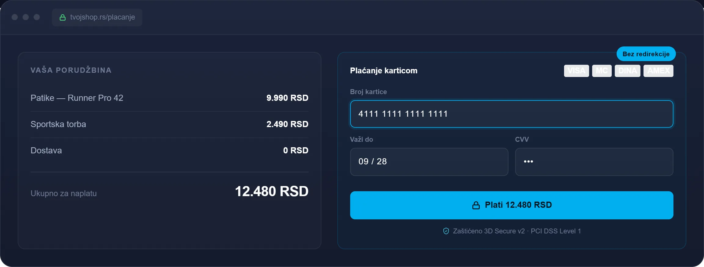 Checkout bez redirekcije